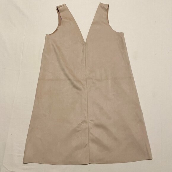 Zara Womens VNeck Stretchy Faux Suede Sleeveless Mini Dress Sz Large - Picture 1 of 16